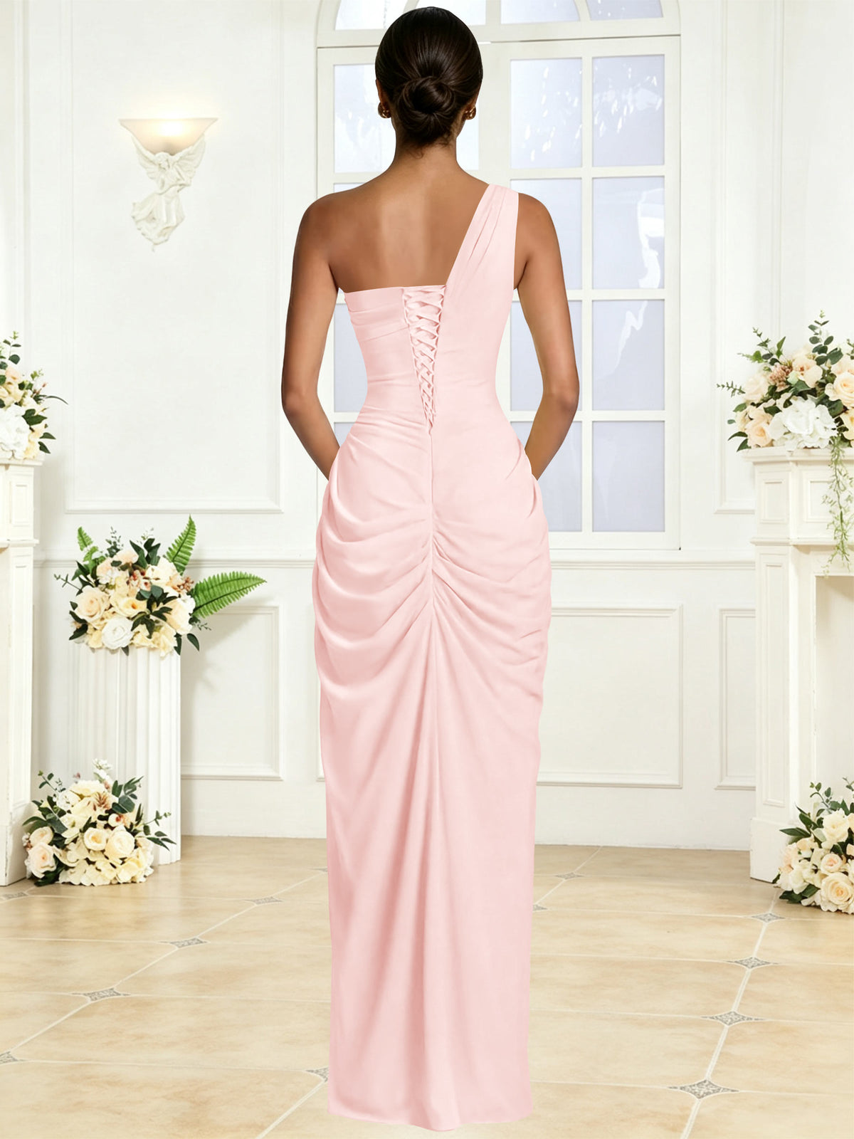 One Shoulder Chiffon Mermaid Long Bridesmaid Dress with Slit