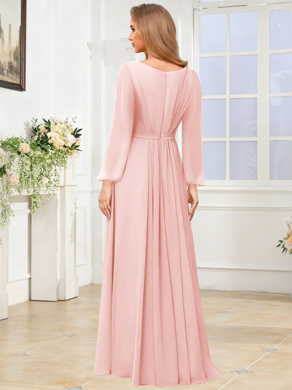 A-Line Chiffon Long Sleeve Bridesmaid Dress