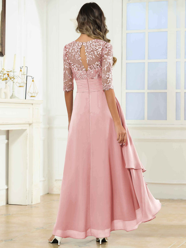 Tea Length A-Line Lace Chiffon Mother Of The Bride Dress With Half Sleeves