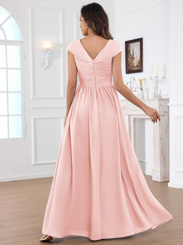 A-Line Cap Sleeves Pleated Chiffon Mother Of The Bride Dress
