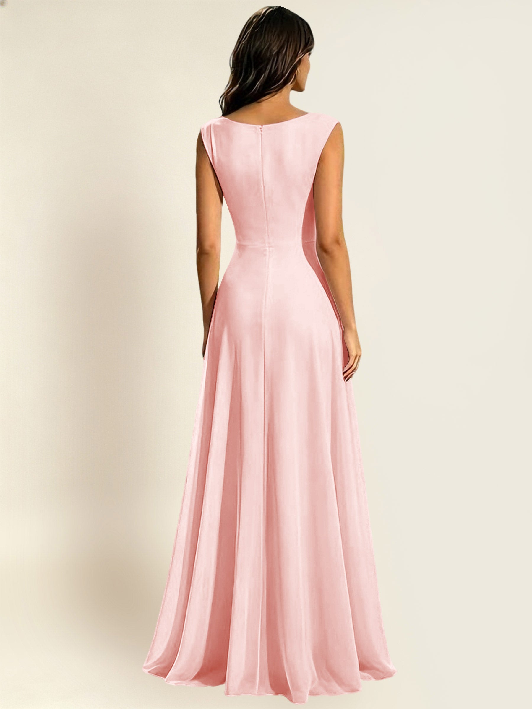 ROVDESY A-Line Chiffon Long Bridesmaid Dress With Sleeveless