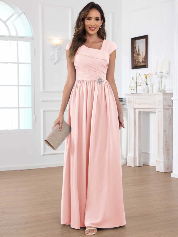 A-Line Cap Sleeves Pleated Chiffon Mother Of The Bride Dress
