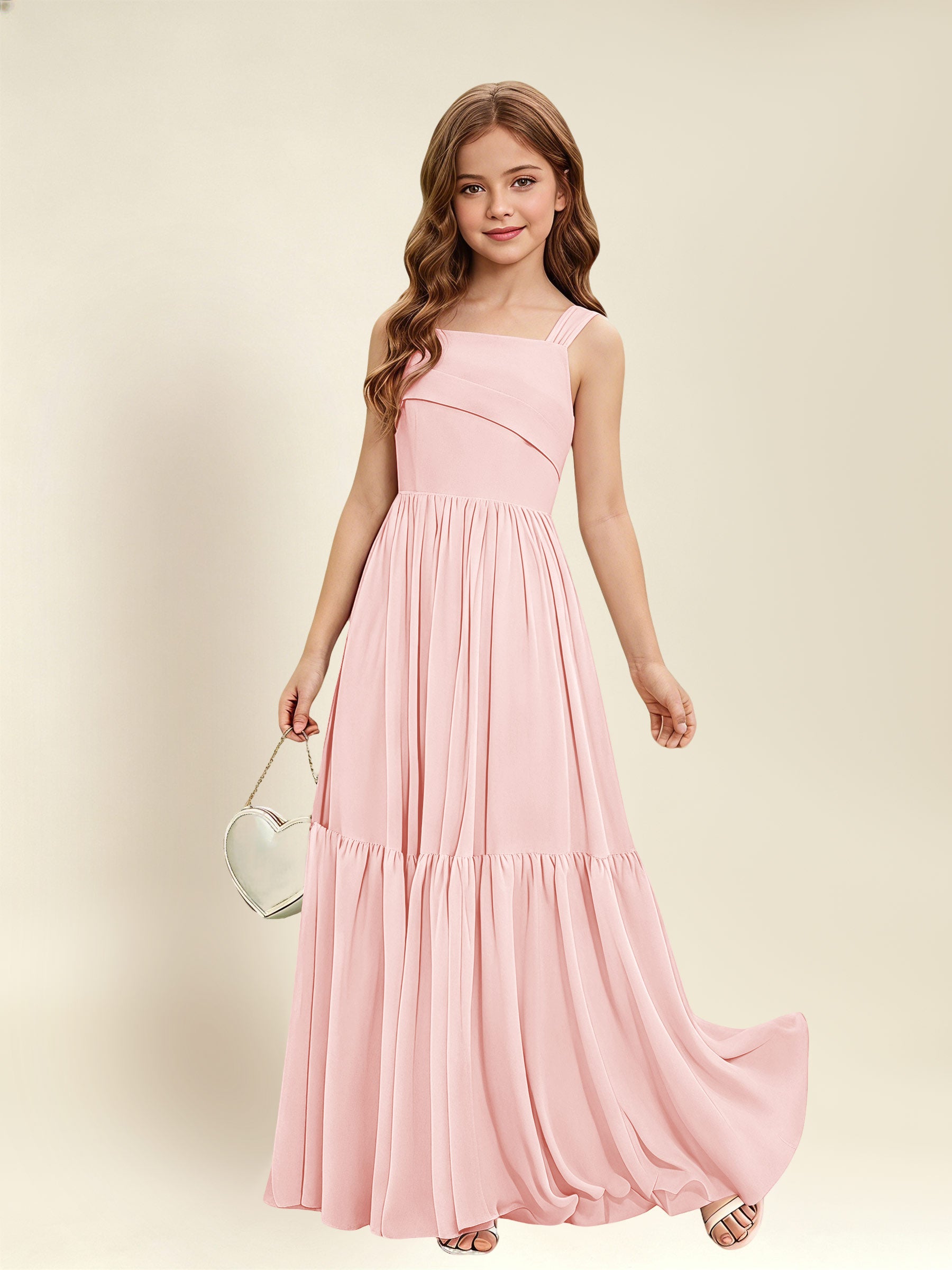 ROVDESY A-Line Square Neck Chiffon  Junior Bridesmaid Dress