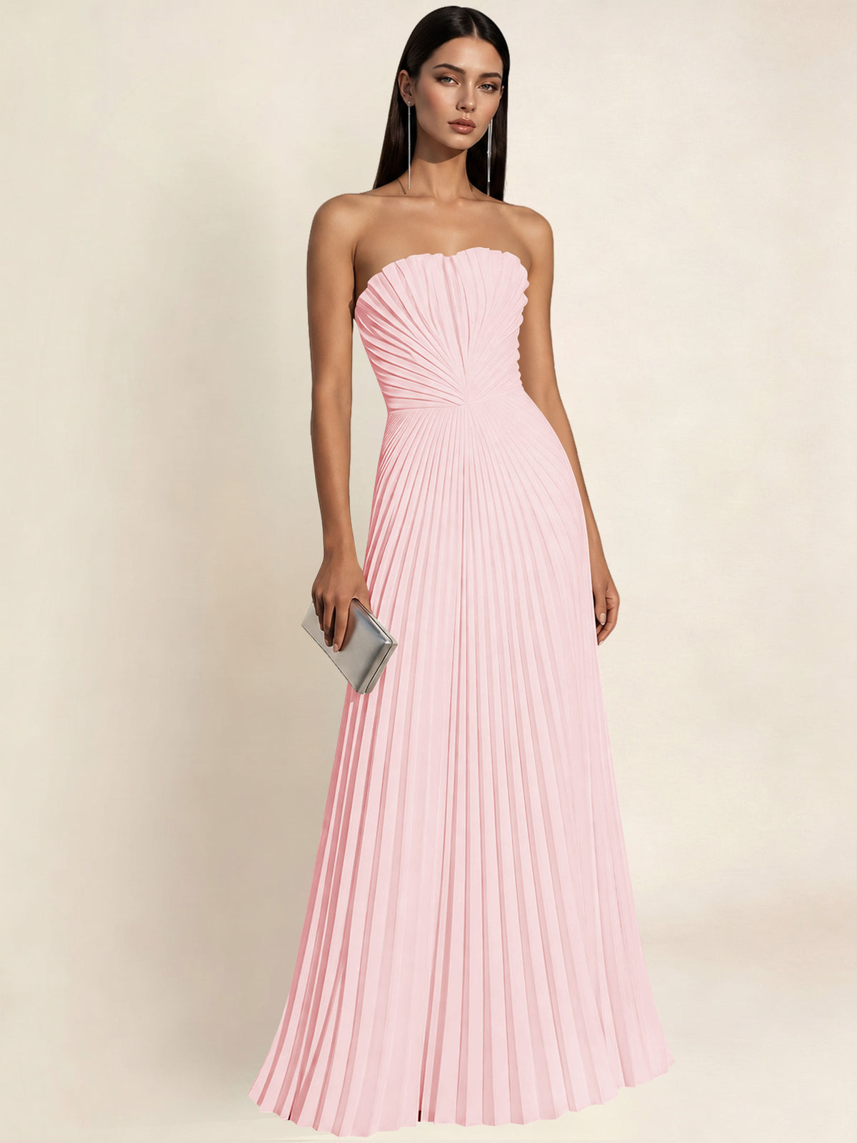 Strapless Satin Pleated A Line Bridesmaid Prom Dress