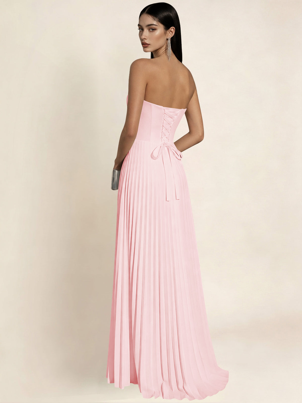 Strapless Satin Pleated A Line Bridesmaid Prom Dress