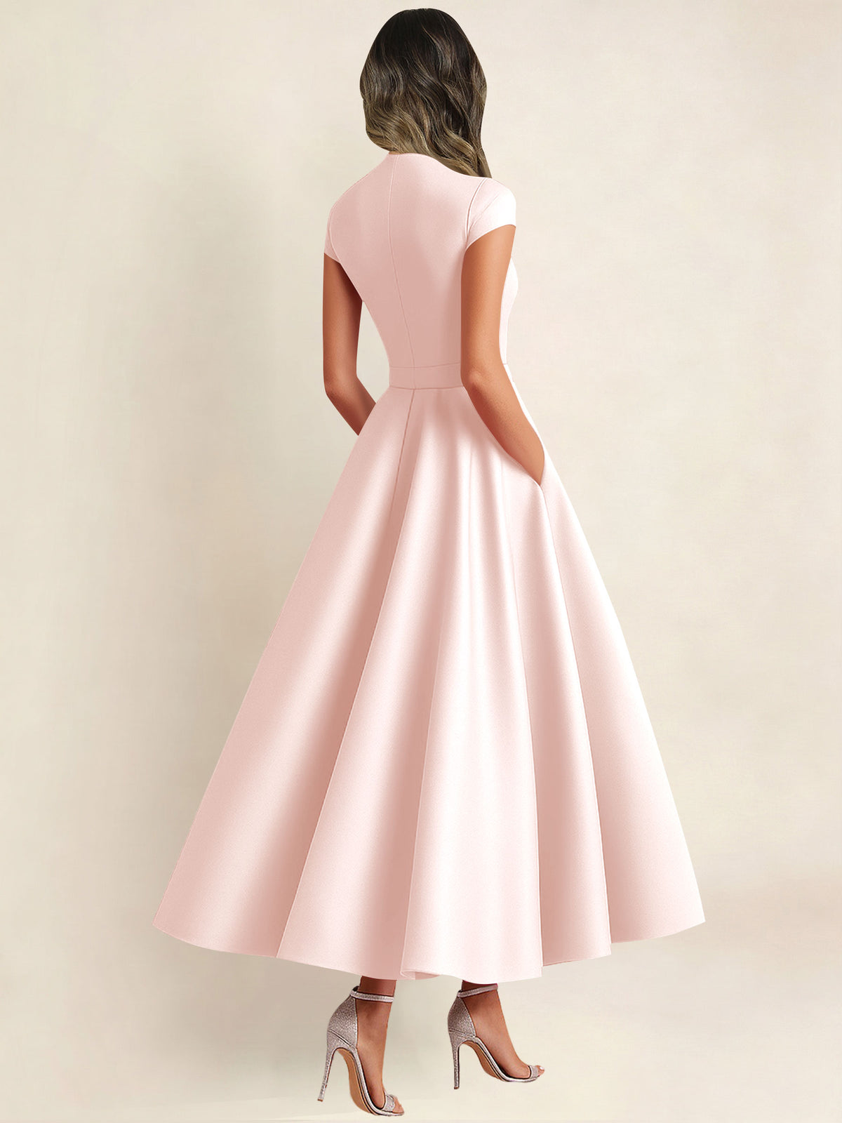 A Line V Neck 3D Flower Satin Mother of the Bride Dress