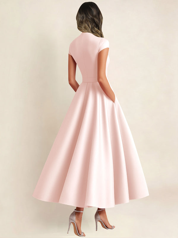 A Line V Neck 3D Flower Satin Mother of the Bride Dress