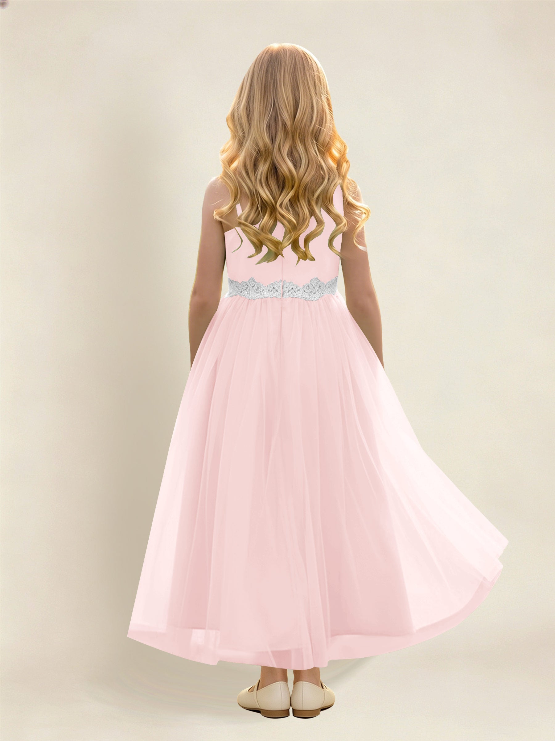 ROVDESY Asymmetric One Shoulder  Satin  Tulle Junior Bridesmaid Dress