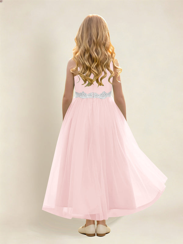 Asymmetric One Shoulder  Satin  Tulle Junior Bridesmaid Dress