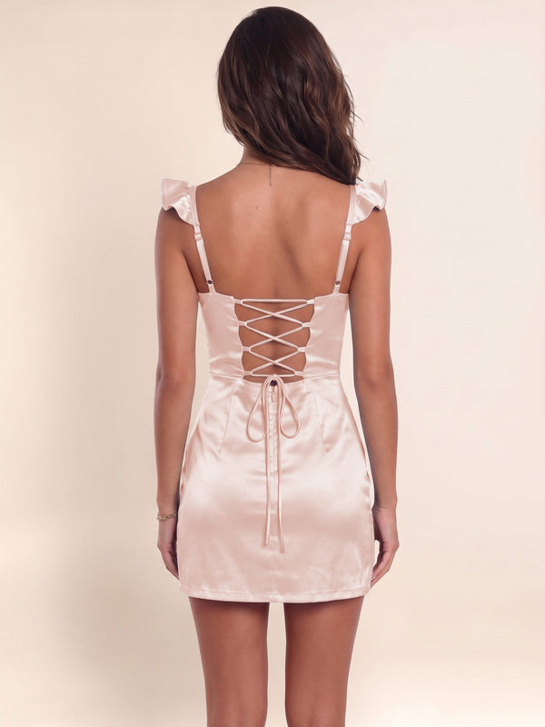 Satin Ruffle Strap Tight Homecoming Mini Dress