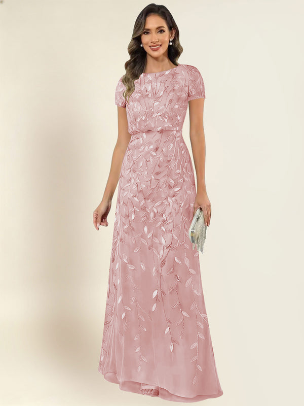 Sequin Mermaid Long Mother Of The Bride Dress With Short Sleeves Formal Gown