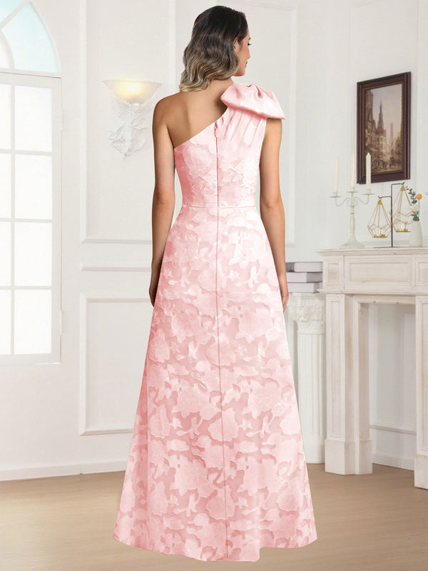 One Shoulder Floral Jacquard Mother of the Bride Dress