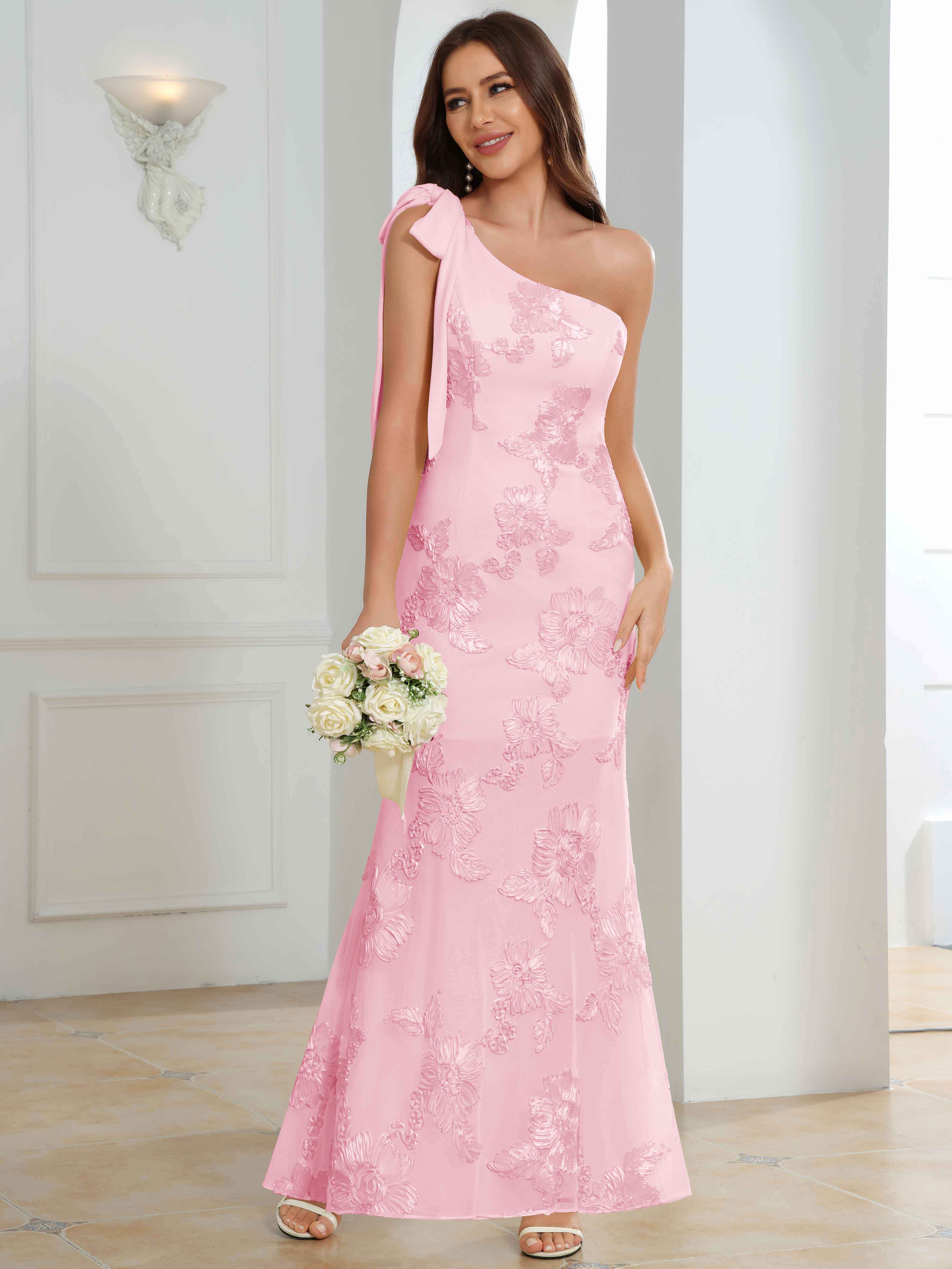 ROVDESY One-Shoulder Mermaid Floral Bridesmaid/Prom Dress