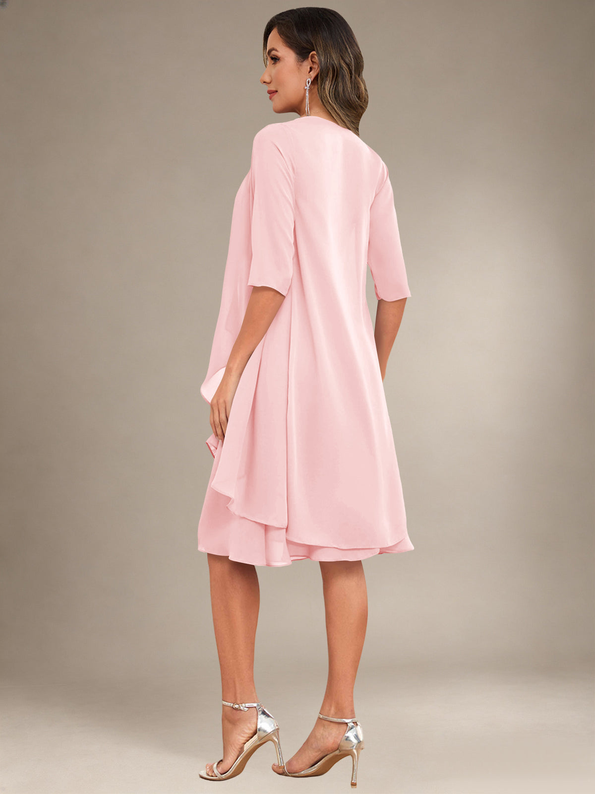 2 Pieces Half Sleeve Chiffon Knee Length Mother Of The Bride Dresses with Jacket