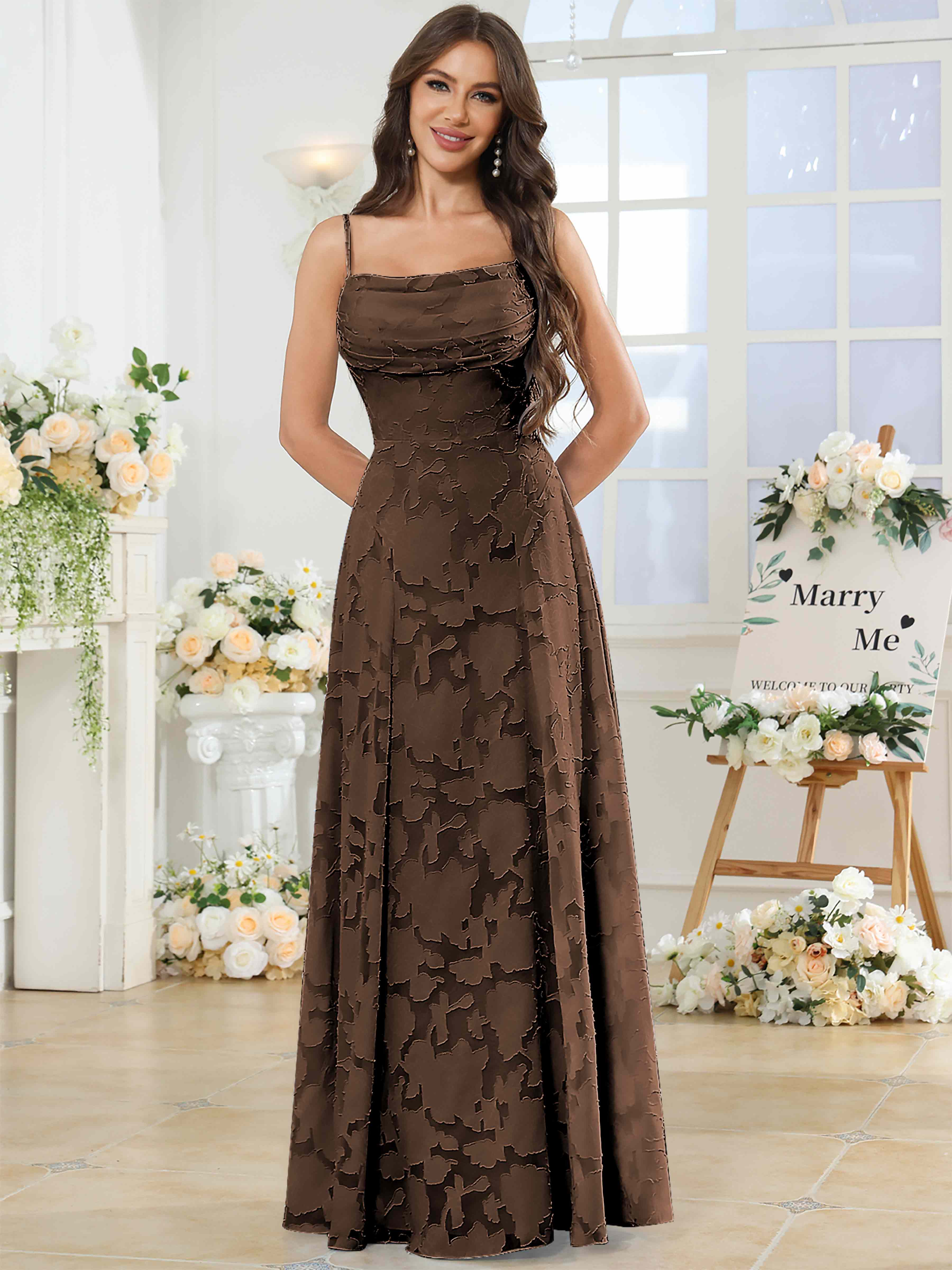 ROVDESY Cowl Chiffon Jacquard Bridesmaid/Prom Dress