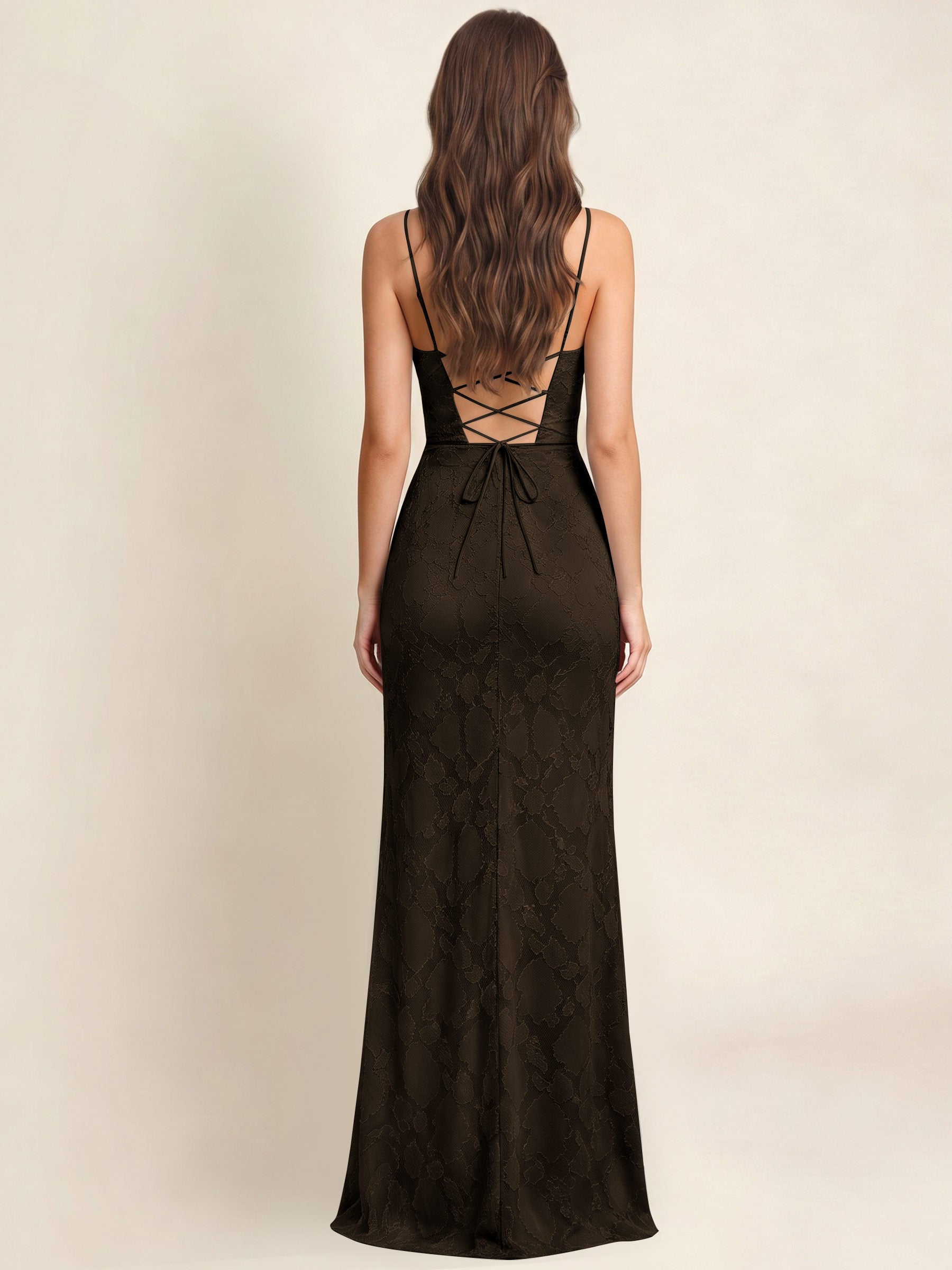 ROVDESY  Cowl Neck Ruffle Mermaid Chiffon Jacquard Bridesmaid/Prom Dress With Slit