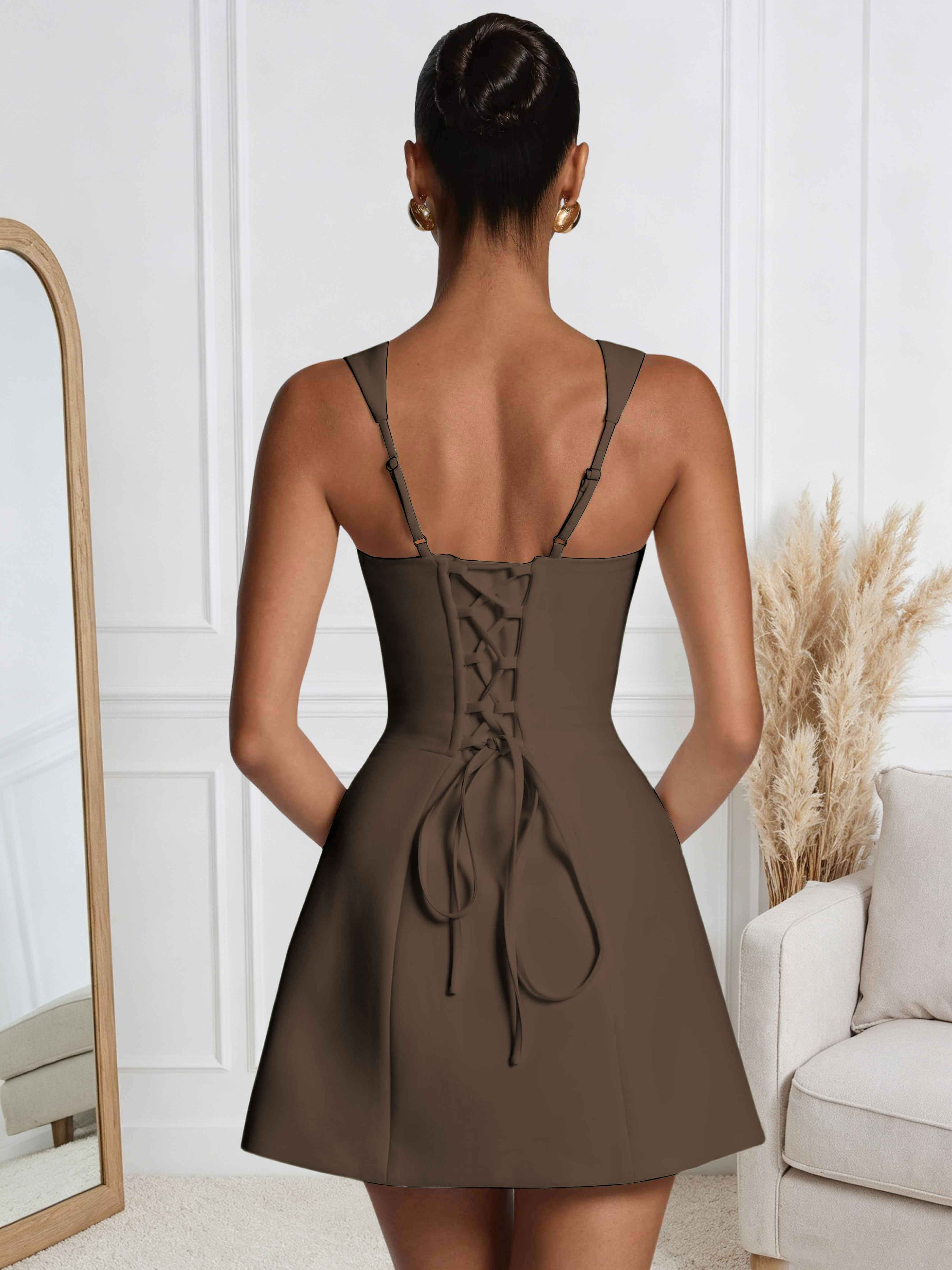 ROVDESY A-Line Square Neck Satin Homecoming Mini Dress