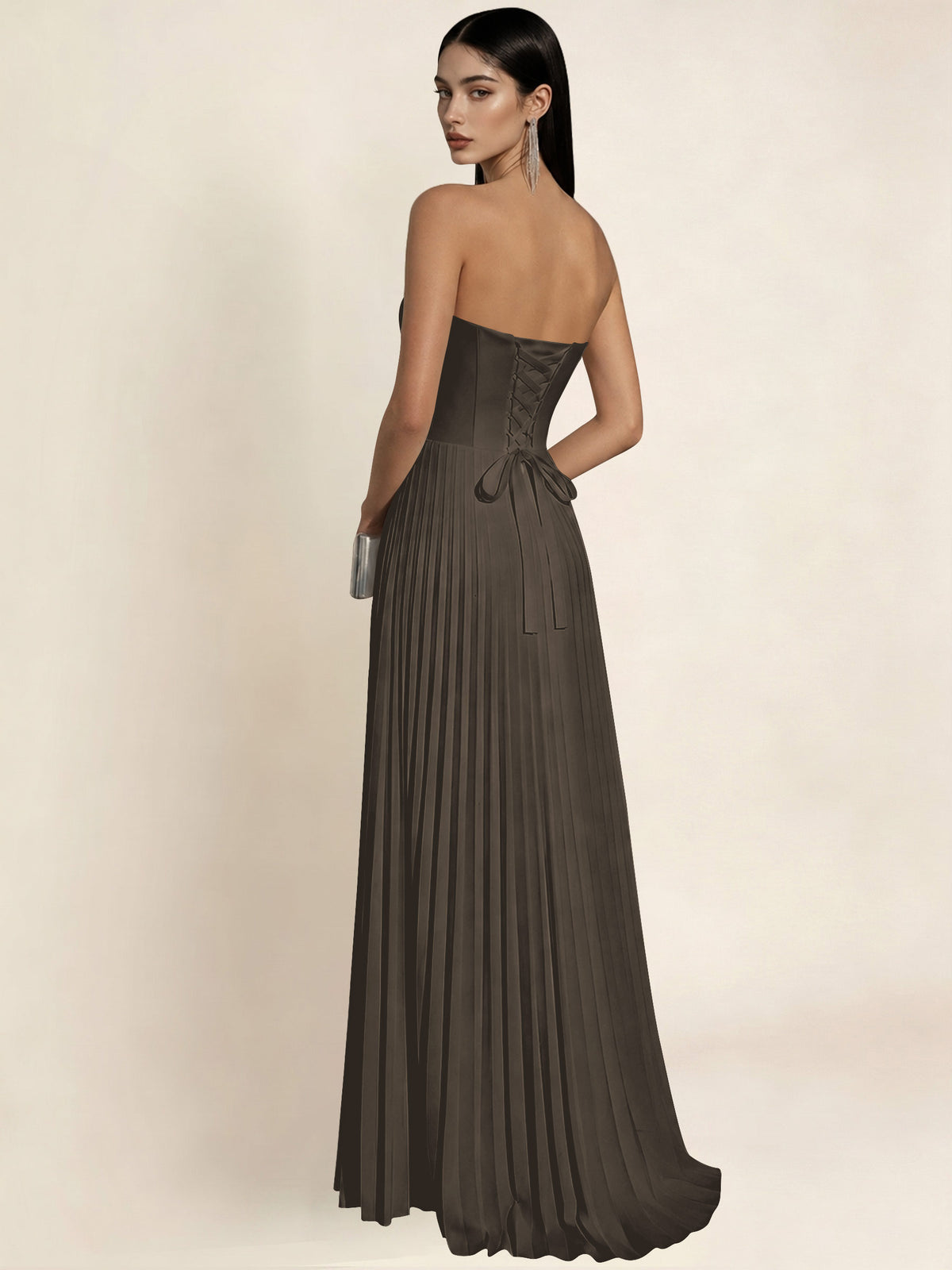Strapless Satin Pleated A Line Bridesmaid Prom Dress