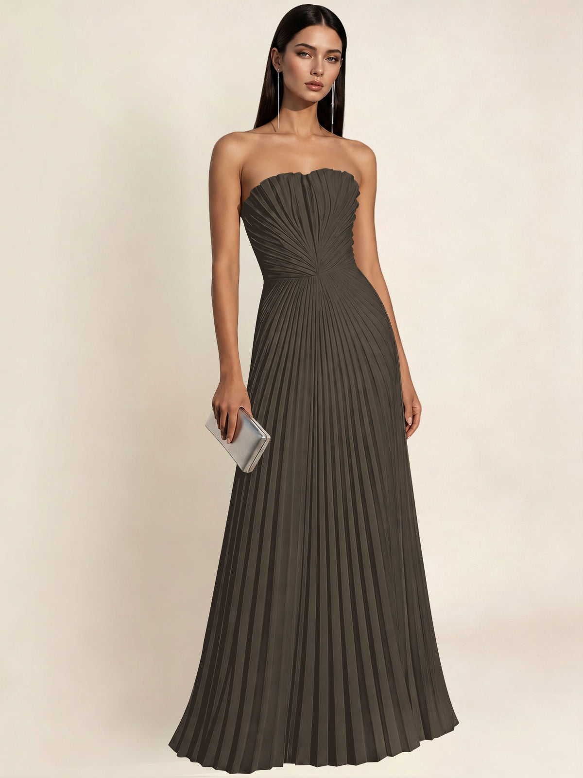 Strapless Satin Pleated A Line Bridesmaid Prom Dress
