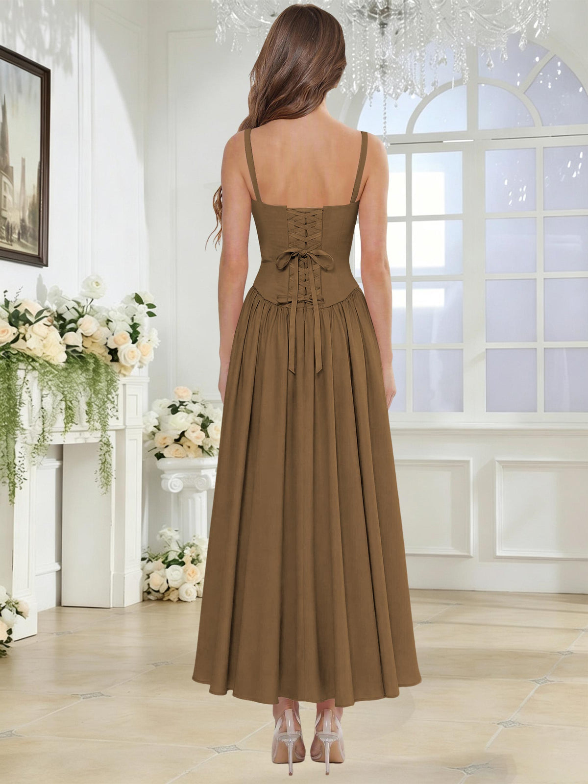 Spaghetti Strap Chiffon Ruched A Line Bridesmaid Dress