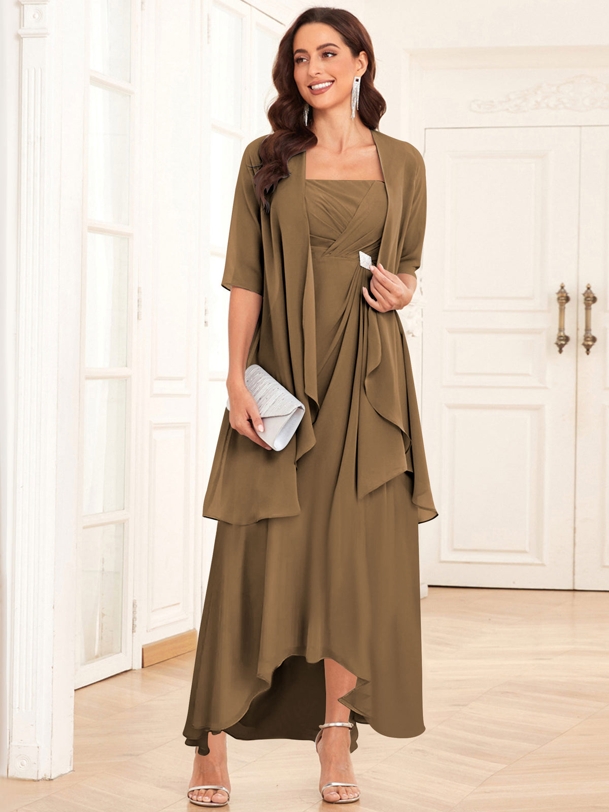 2 Pieces Chiffon A Line Mother of the Bride Dress with Jacket