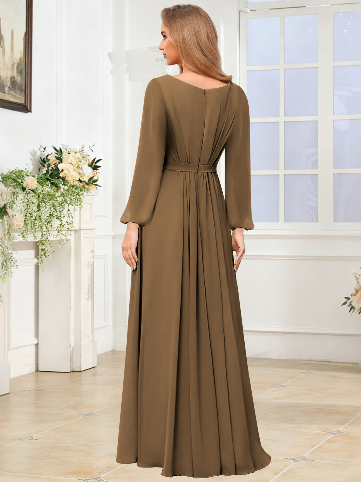 A-Line Chiffon Long Sleeve Bridesmaid Dress