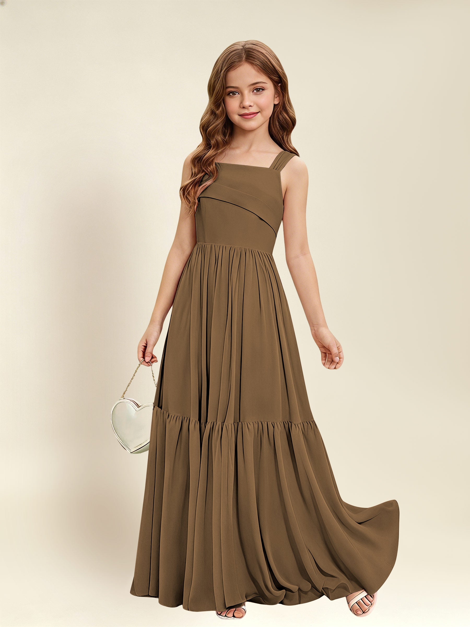 ROVDESY A-Line Square Neck Chiffon  Junior Bridesmaid Dress