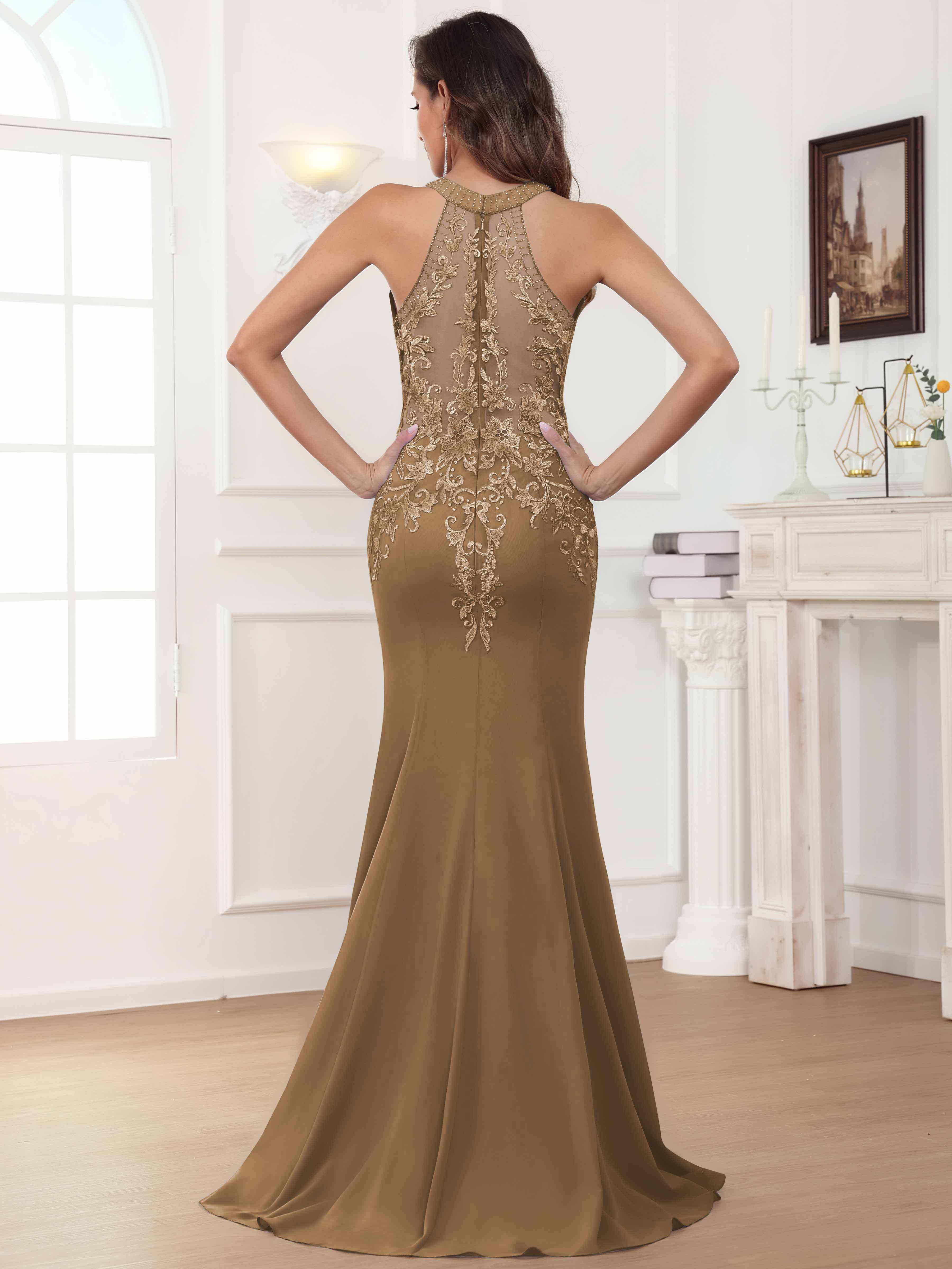 ROVDESY Halter Mermaid Lace Mother Of The Bride Dress With Jacket