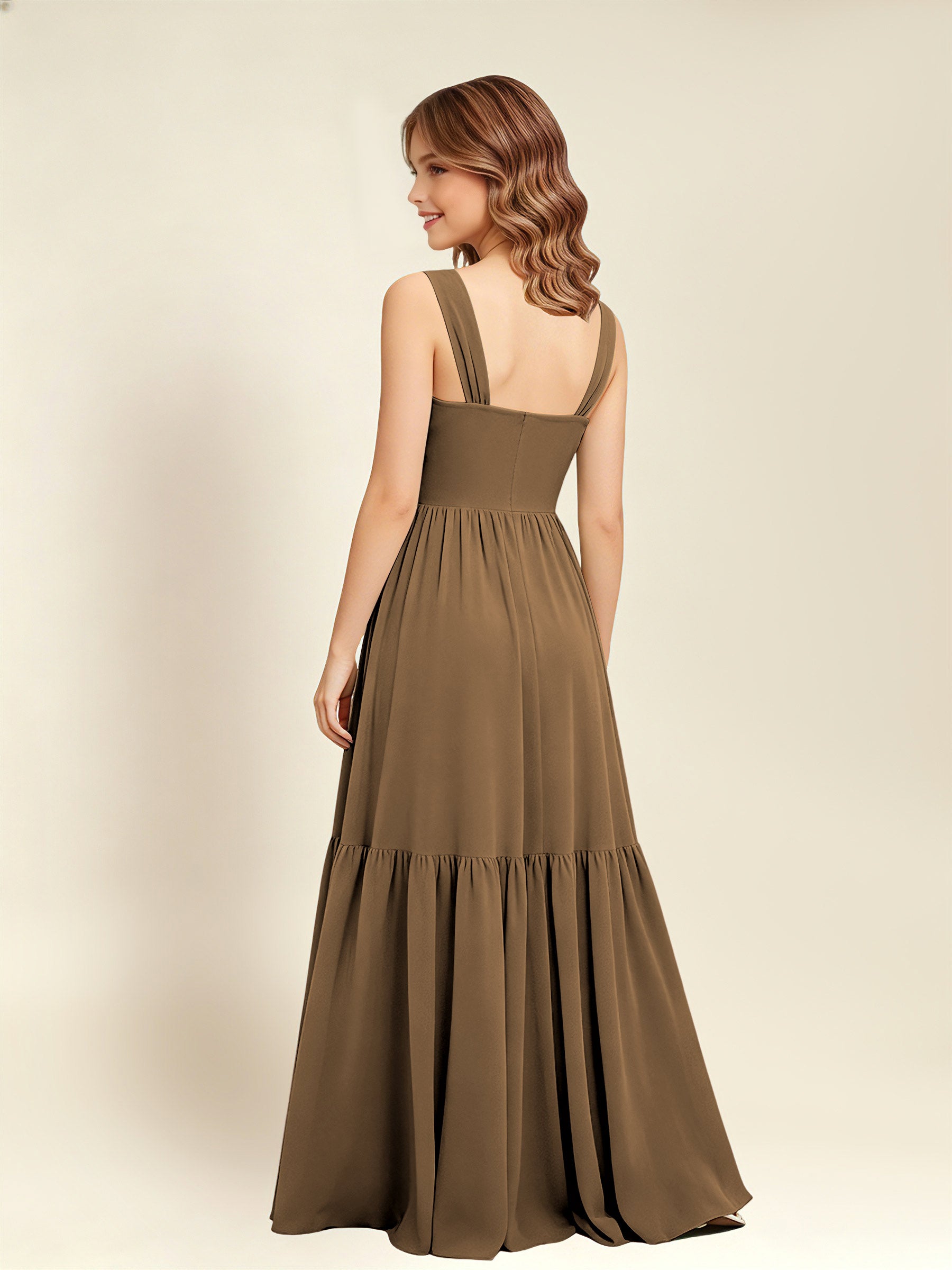 ROVDESY A-Line Square Neck Chiffon  Junior Bridesmaid Dress