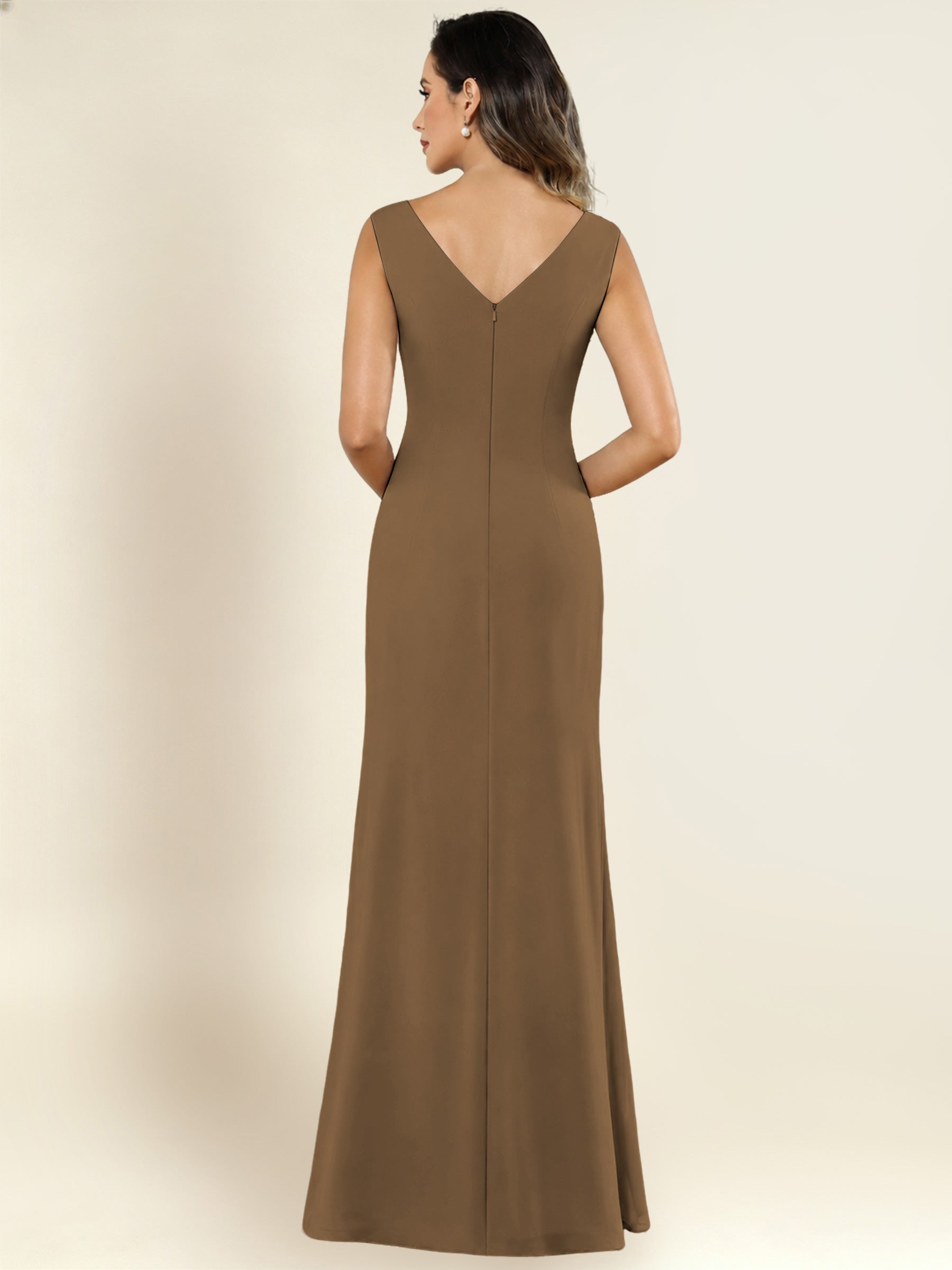ROVDESY 2 Pieces V-Neck Sequin Chiffon Long Mother Of The Bride Dress With Long Sleeve Jacket
