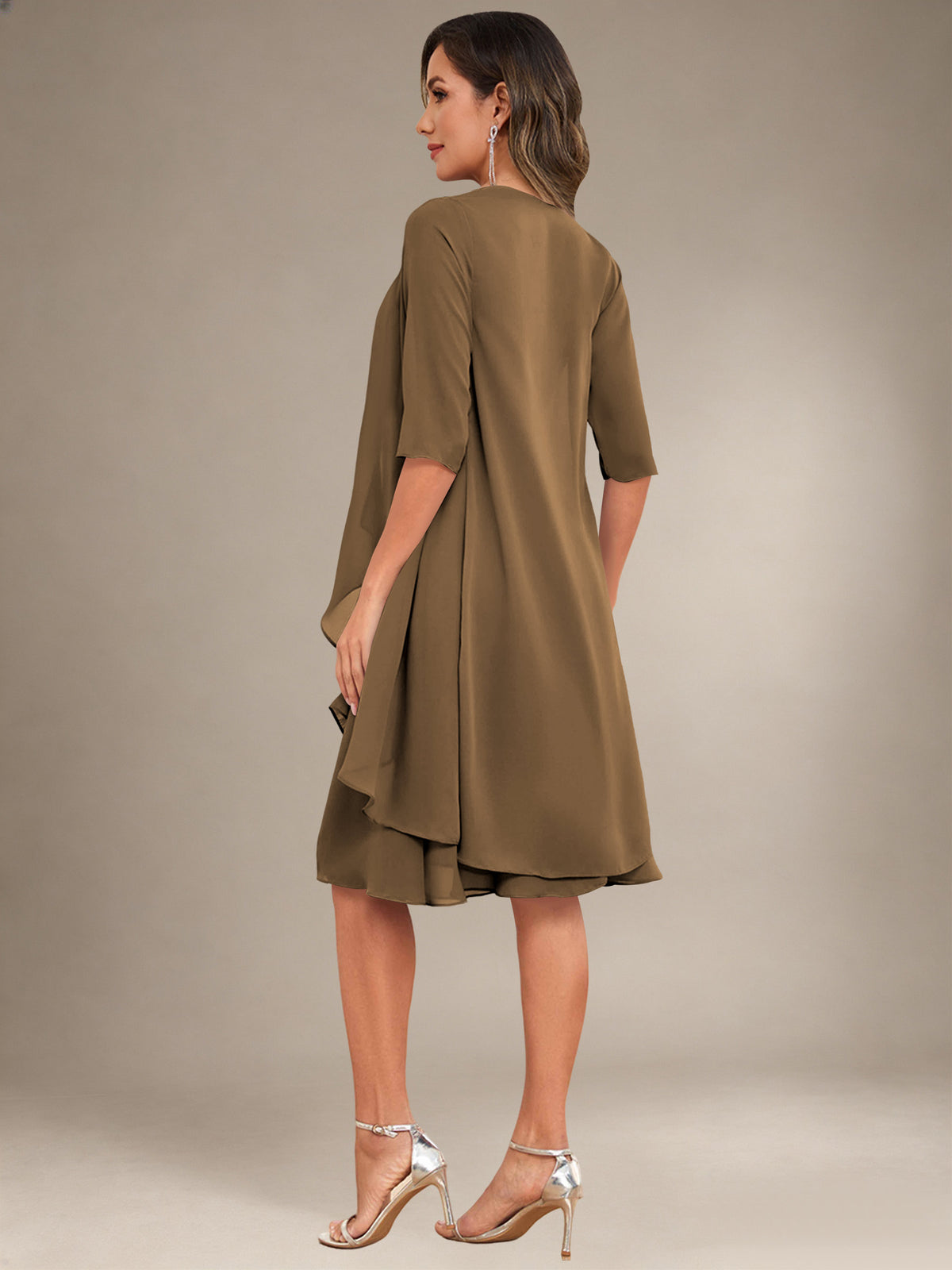 2 Pieces Half Sleeve Chiffon Knee Length Mother Of The Bride Dresses with Jacket