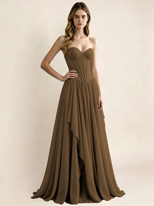 Sweetheart Chiffon Pleated A Line Bridesmaid Formal Dress