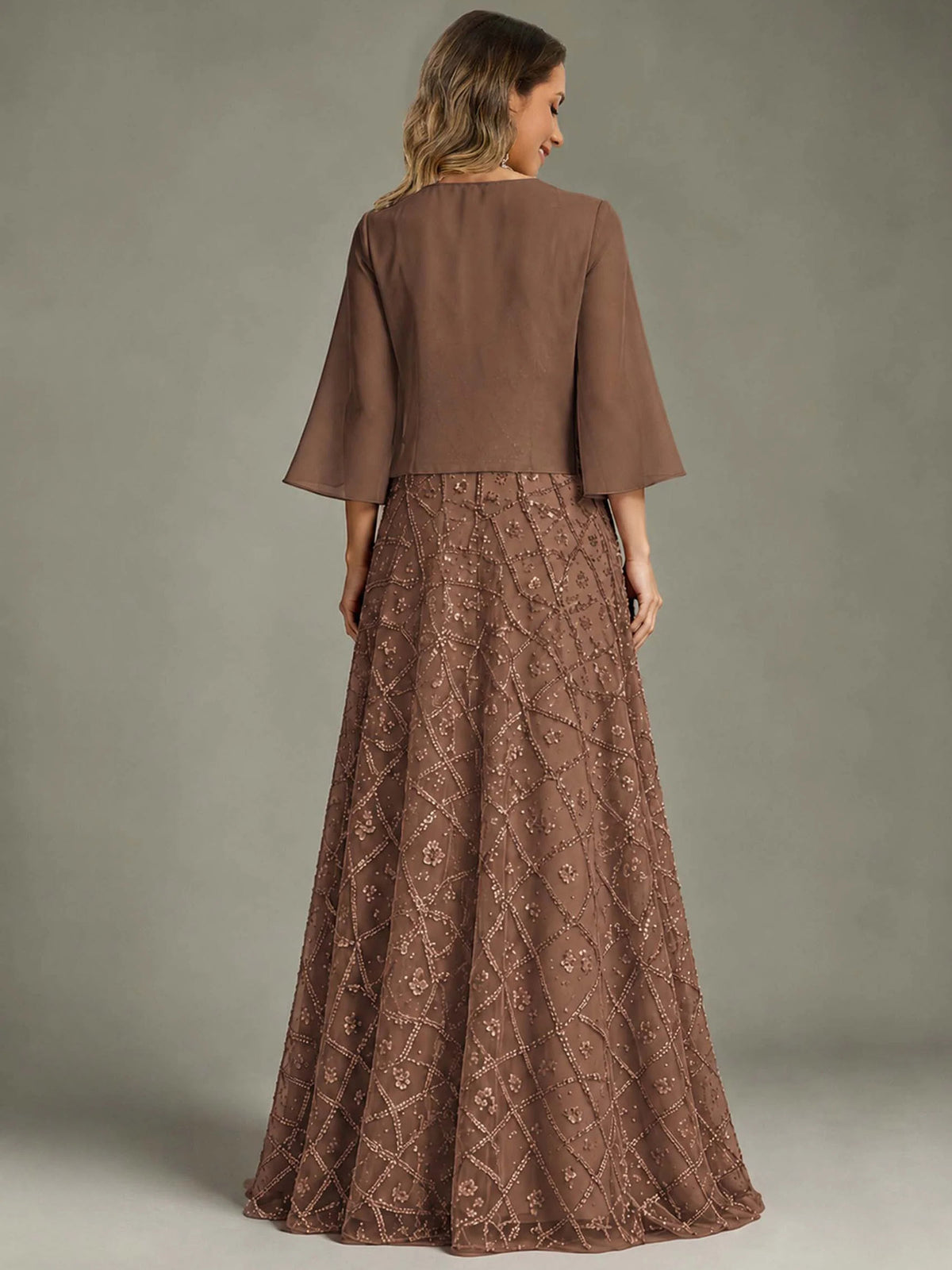 2 Pieces Sequin Long Mother of The Bride Dress with Jacket