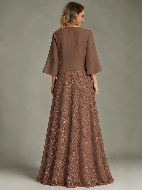 2 Pieces Sequin Long Mother of The Bride Dress with Jacket