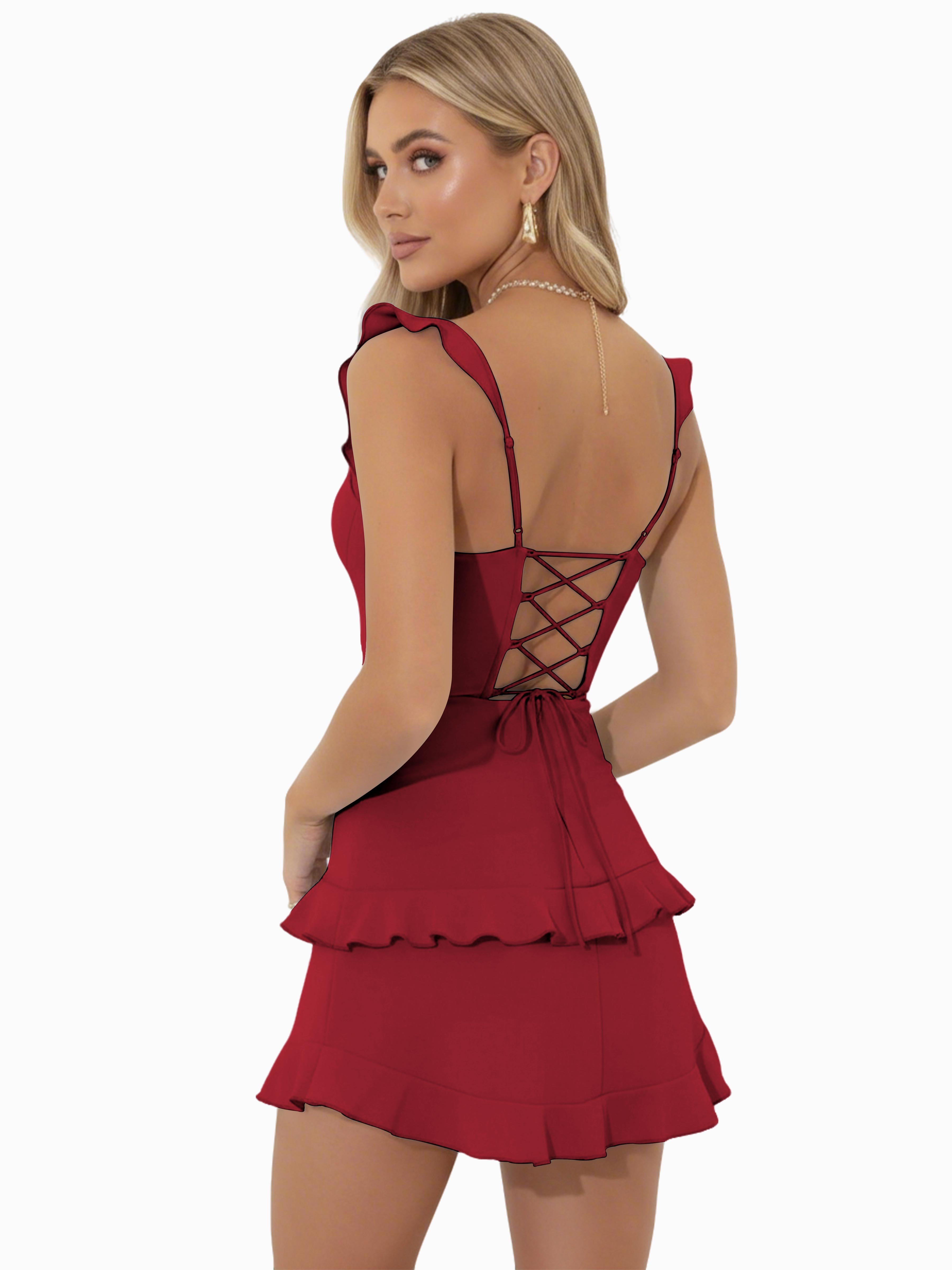 ROVDESY A-Line Sweetheart Tiered Ruffle Homecoming Mini Dress
