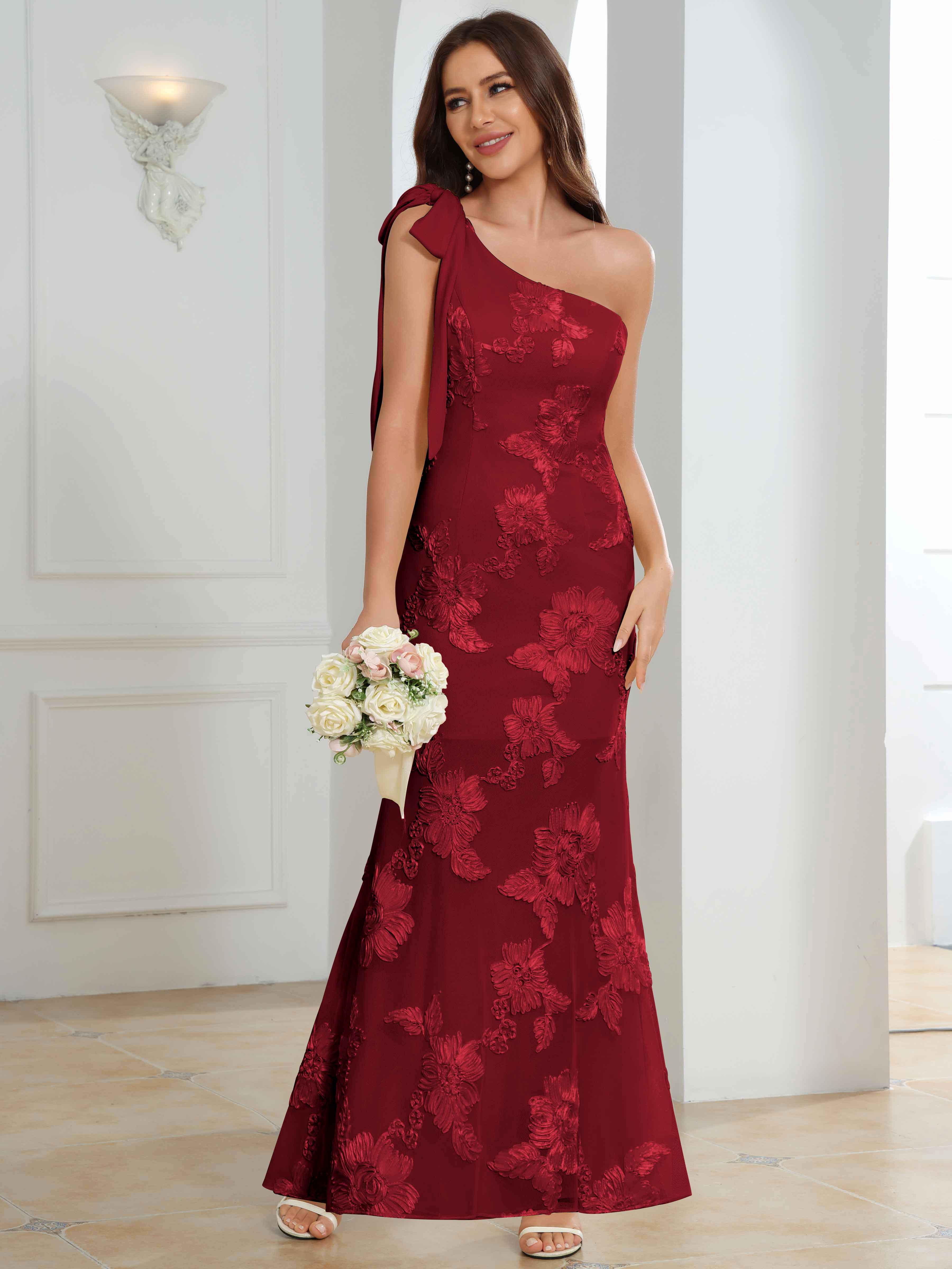 ROVDESY One-Shoulder Mermaid Floral Bridesmaid/Prom Dress