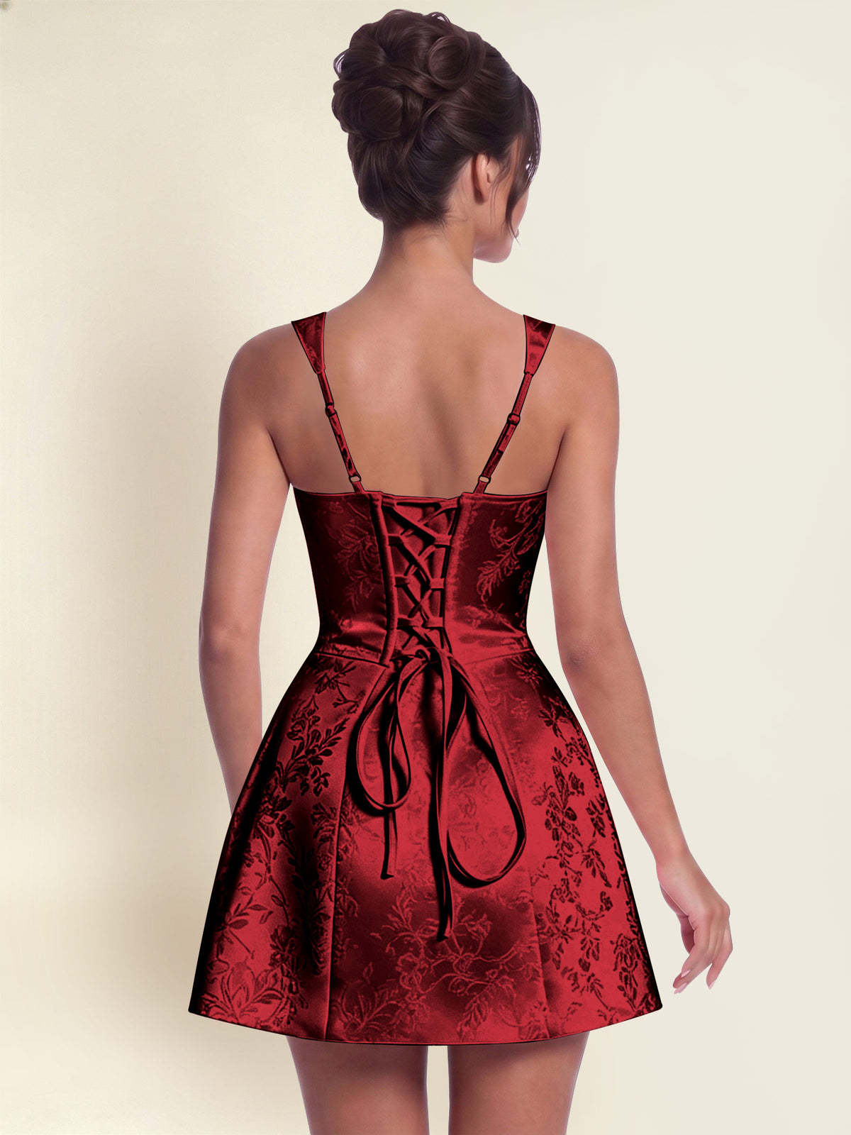 ROVDESY A-Line Square Neck Jacquard Satin Homecoming Mini Dress