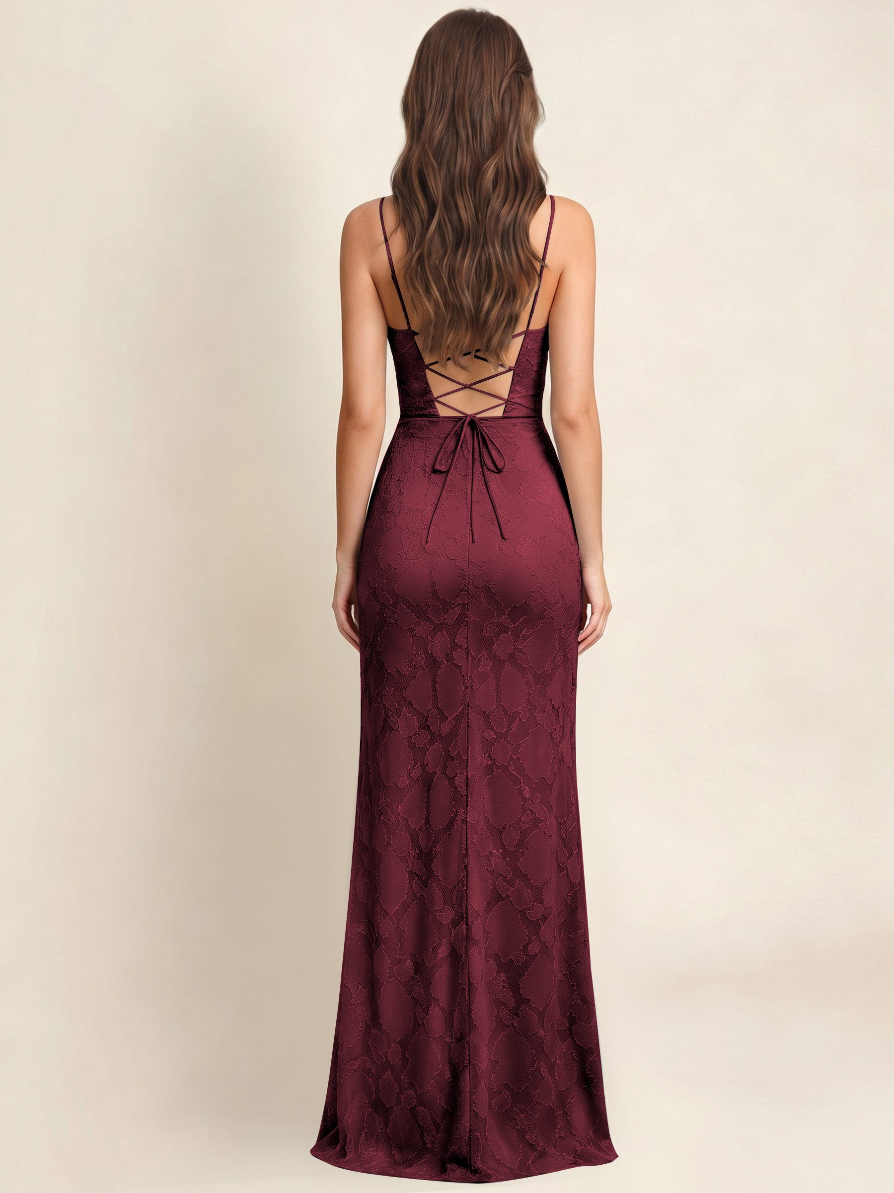 ROVDESY  Cowl Neck Ruffle Mermaid Chiffon Jacquard Bridesmaid/Prom Dress With Slit