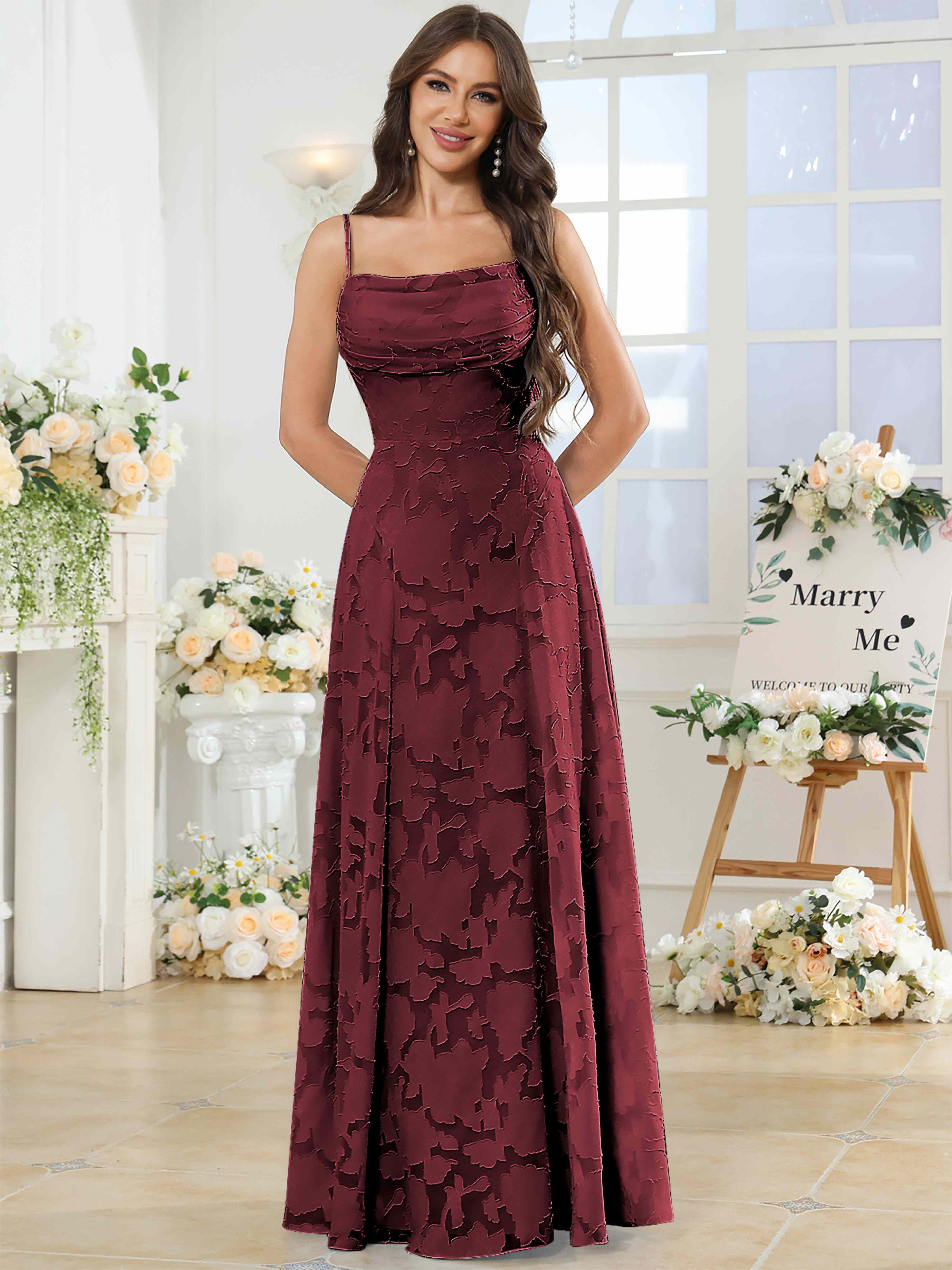 ROVDESY Cowl Chiffon Jacquard Bridesmaid/Prom Dress