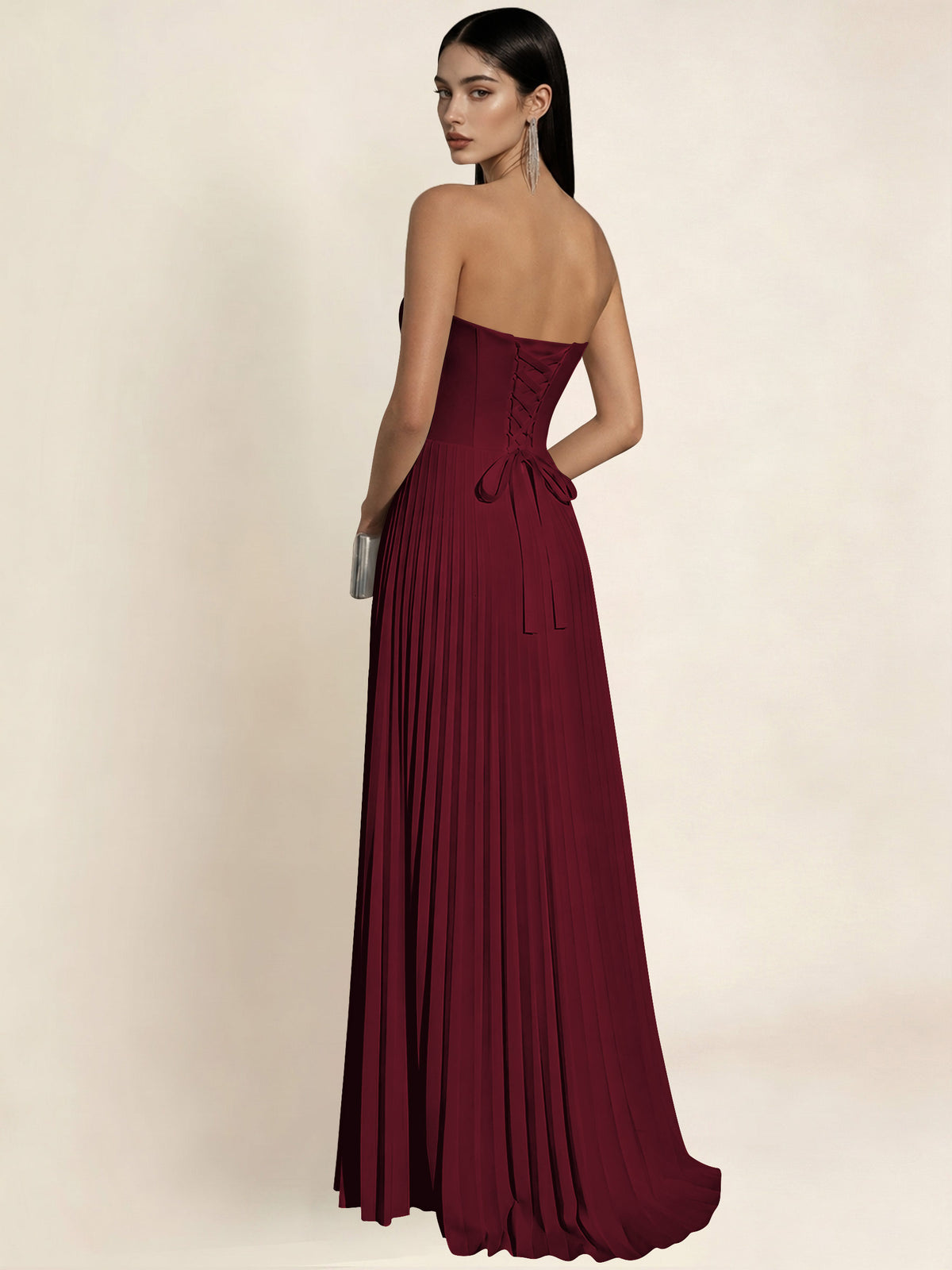 Strapless Satin Pleated A Line Bridesmaid Prom Dress