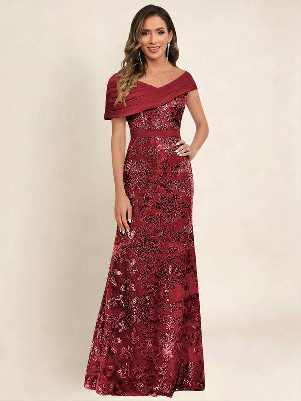 Off the Shoulder Sequin Mermaid Long Mother Of The Bride Dress Formal Gown