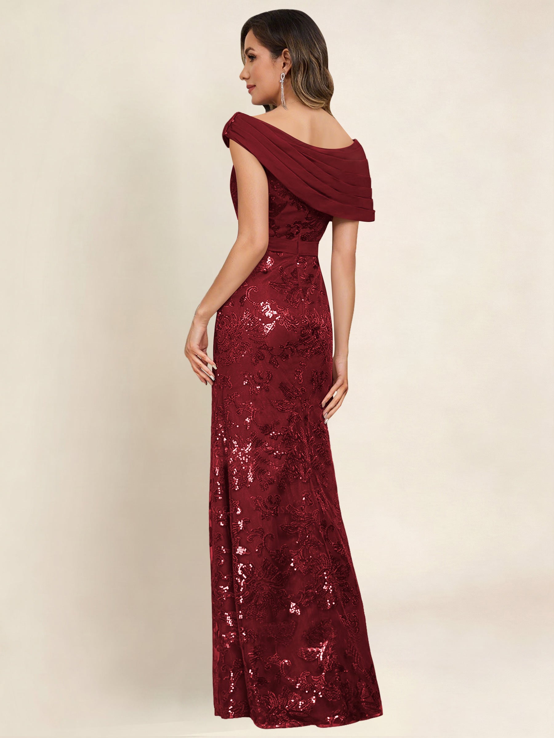 ROVDESY Off the Shoulder Sequin Mermaid Long Mother Of The Bride Dress Formal Gown