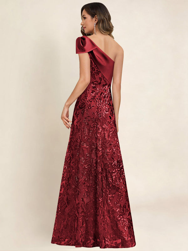 One Shoulder Sequin Mermaid Long Mother Of The Bride Dress Formal Gown With Bow