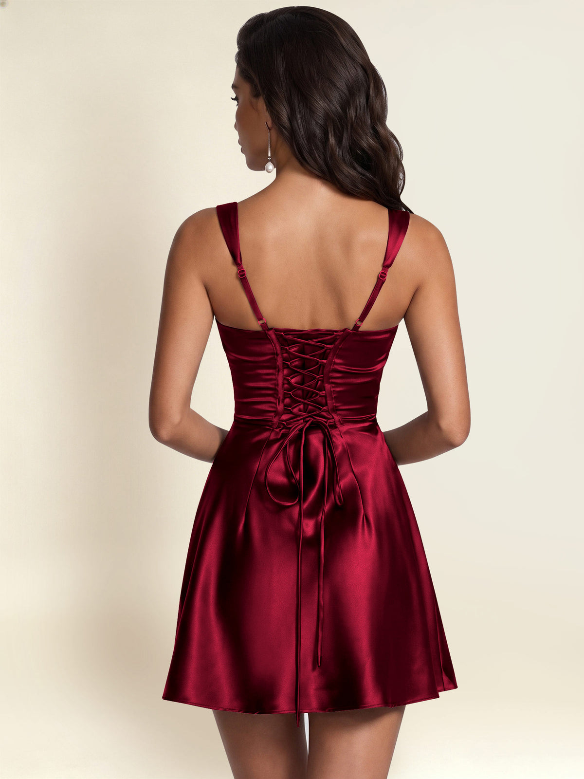 ROVDESY Square Neck Pleated Satin Homecoming Mini Dress