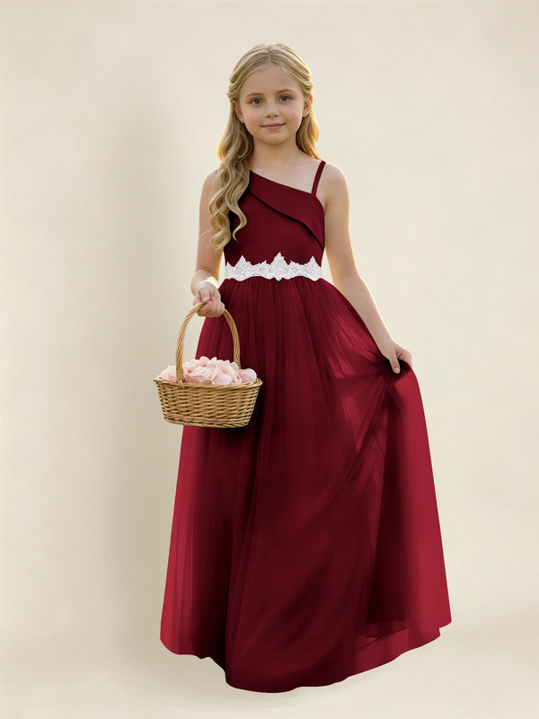 Asymmetric One Shoulder  Satin  Tulle Junior Bridesmaid Dress