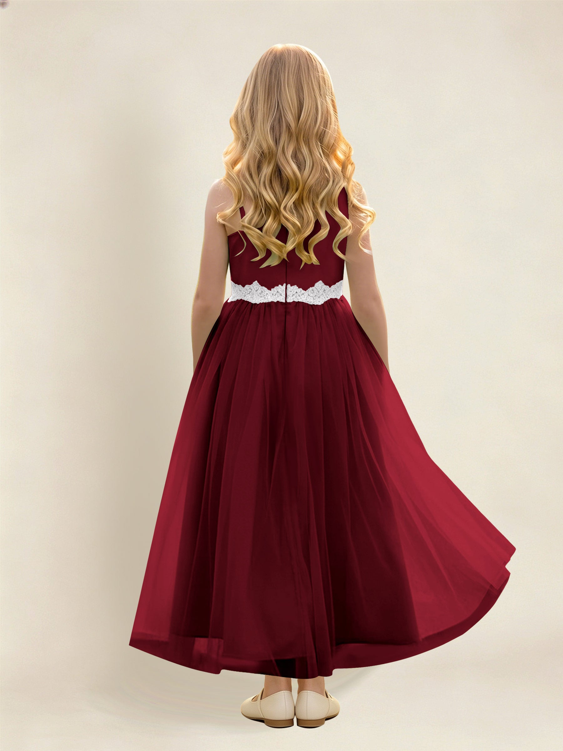 ROVDESY Asymmetric One Shoulder  Satin  Tulle Junior Bridesmaid Dress