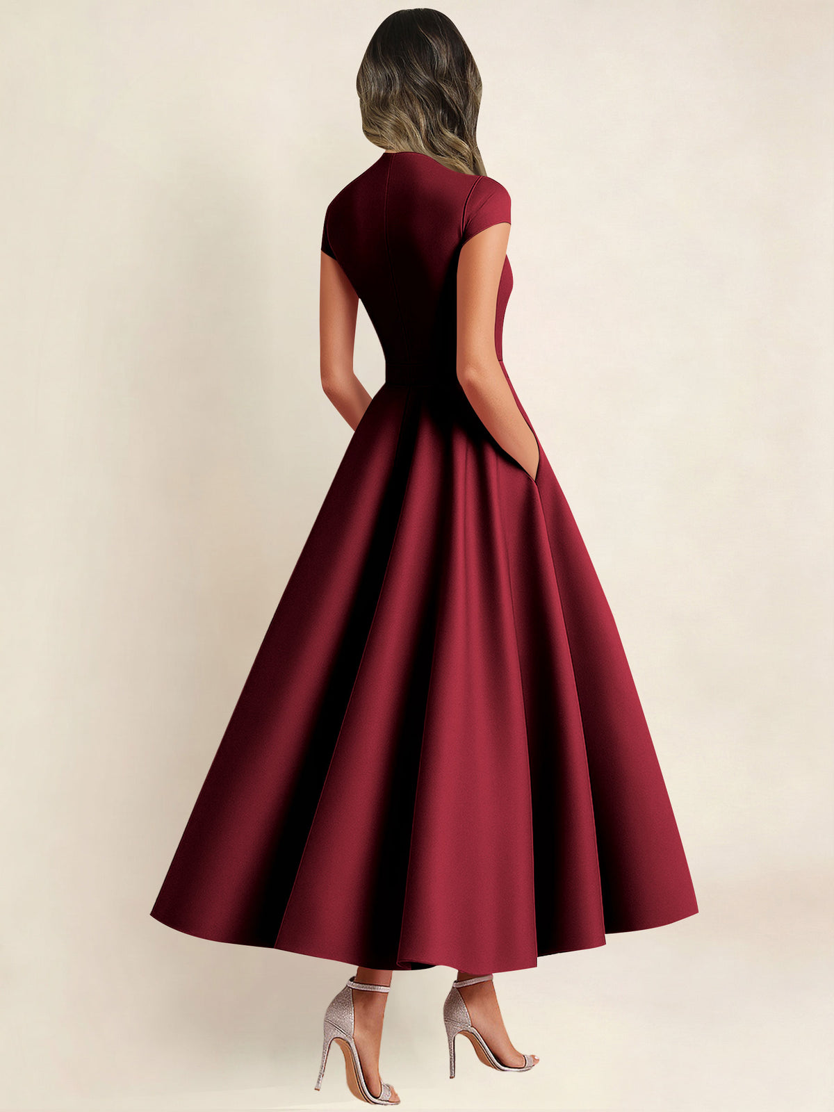 A Line V Neck 3D Flower Satin Mother of the Bride Dress