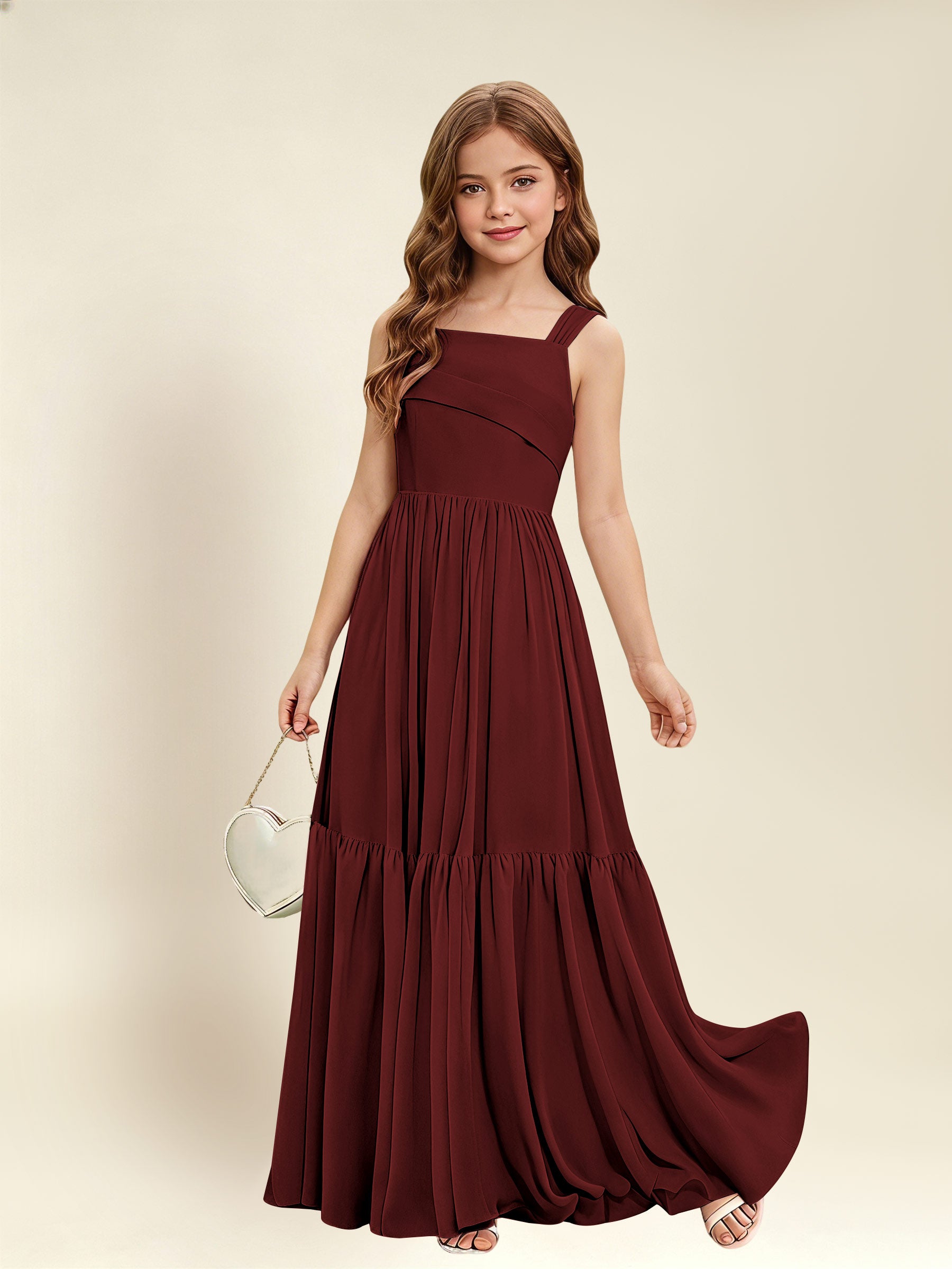 ROVDESY A-Line Square Neck Chiffon  Junior Bridesmaid Dress