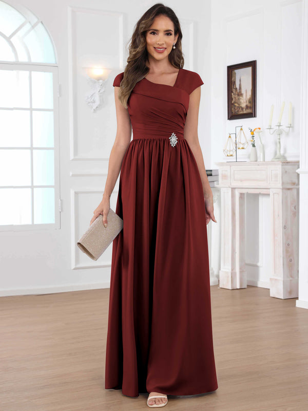 A-Line Cap Sleeves Pleated Chiffon Mother Of The Bride Dress