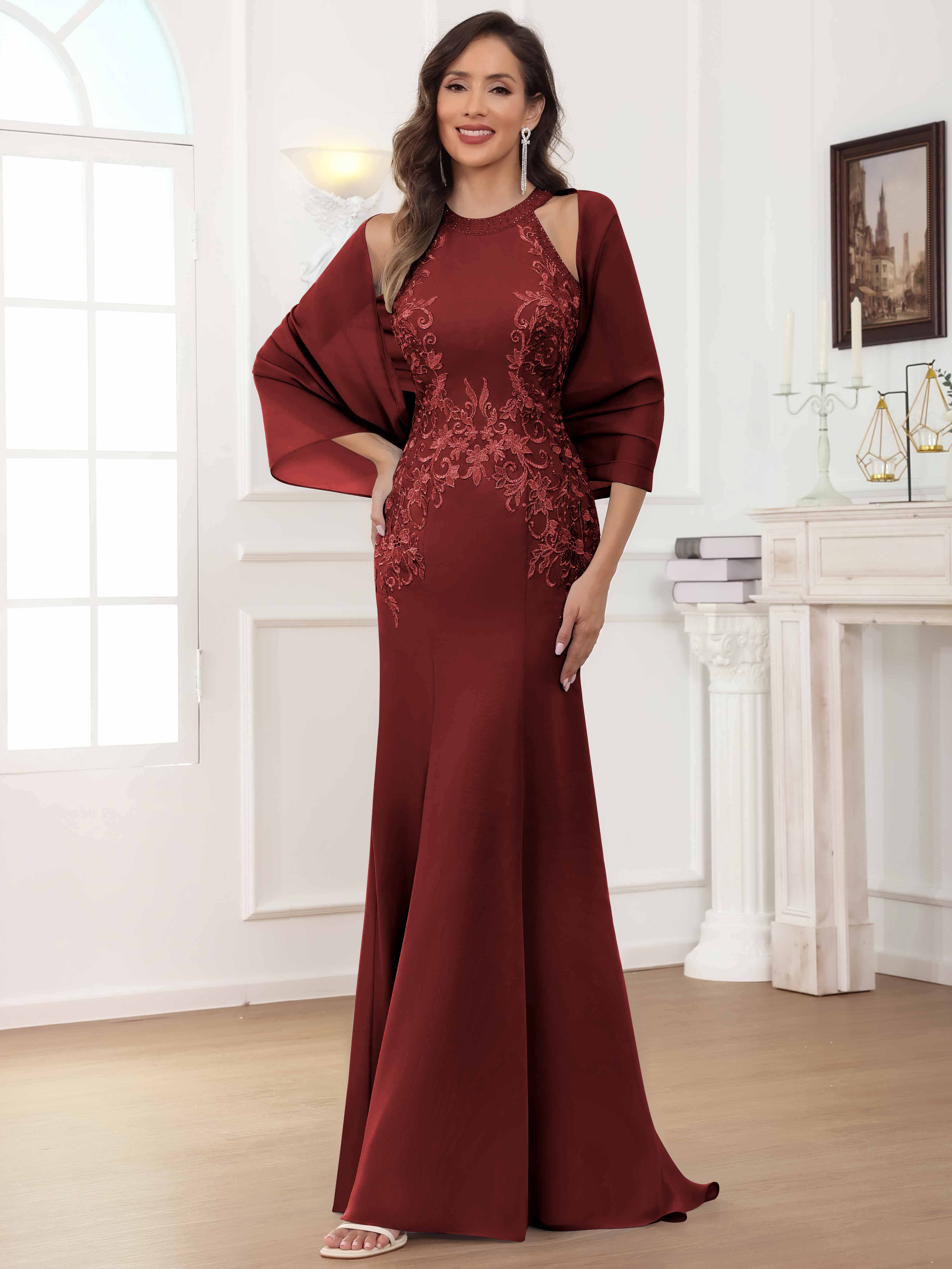 ROVDESY Halter Mermaid Lace Mother Of The Bride Dress With Jacket